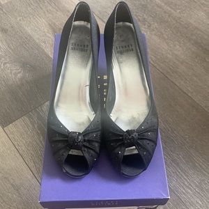 Stuart Weitzman Glotallulah black satin peep open toe  formal heels size 6